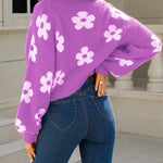 Nadorine Women's Cute Daisy Knit Cardigan Long Sleeve Casual Flower Open Front Sweater Tops