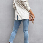 FASHION AFFAIRS POCKETED FAUX LEATHER BLAZER