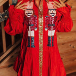 Nutcracker Sequined Button Down Long Sleeve Mini Dress