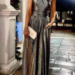 Bronzing Slanted Shoulder Pocket Swing Dress