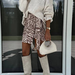 Solid Color Round Neck Ruffled Long Sleeve Knitted Sweater