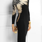 Bodycon Long Sleeves Floral Printed Boat Neck Maxi Dresses
