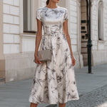 Belted Floral Print Midi Dress