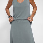 Two-piece Set Solid Short Sleeve O Neck Tank Maxi Skirt