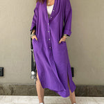 Nadorine Women's Button Long Pocket Shirt Casual Dress