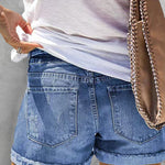 Independence Day Leopard Heart Print Ripped Destroyed Slim Butt Lift Shorts Jeans