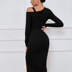 Sexy Drawstring Slit Off Shoulder Long Sleeve Dress