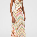 Playful Colorful Knitted Sexy Tube Top and Elegant Back Slit Midi Skirt Set