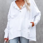 Solid Color V-neck Irregular Hooded Sweatershirt