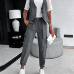 Nadorine Chic Two-piece Set Striped Asymmetrical Vest Top & Cuffed Pants Set