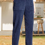 Solid color elastic waist striped straight casual pants