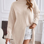 Turtleneck Slit-front Mid-Length Sweater