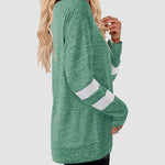 Striped Print Plus Size Blouse Casual Plain Color Tunic Tops