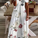 Viana Contrast Lace Printed Cold Sleeve Straight Maxi Dress