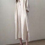 Nadorine Women's Casual Stand Collar Long Sleeve Side Fork Long Dress