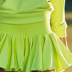 Fluorescent Green Embroidered Hooded Sweatshirt Lantern Skirt Sports Set