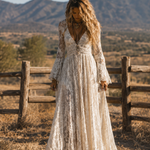 Apricot Lace V-neck Bell Sleeve Bohemian Maxi Dress