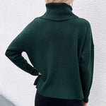 Casual Loose Solid Color High-Neck Long Sleeves Knitwear