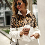 Leopard Color Block Tops Long Sleeve Coat Sweatshirt