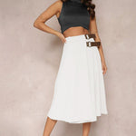 Leather Stitching Solid Color Fashionable Skirt, Elegant and Artistic Retro Skirt for Women
