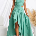 One Shoulder Cut Out High Low Hem Maxi Swing Dress