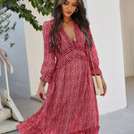 Nadorine Women's Chiffon V-neck Simple Floral Print Dress
