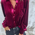 Women's Fashion Gold Velvet Lapel Shirt