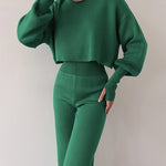Women's Knitted Two Pieces Sets Turtleneck Cropped Sweater with High-waisted Flared Pants