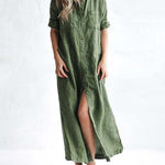 Nadorine Women's Cotton and Linen Shirt Dress Casual Loose Maxi Dresses