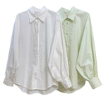 Casual Loose Puff Sleeves Solid Color Lapel Blouses