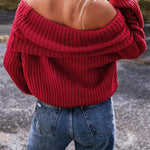 Racing Red Off Shoulder Ribbed Knit Sweater