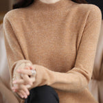 Office Long Sleeves Solid Color High-Neck Sweater Tops Pullovers