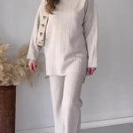 Solid Color Turtleneck Mid-length Casual Two-piece Sweater Set