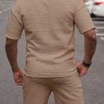 KZZ Men's Summer Solid-Color Stylish Casual Short-Sleeve Set