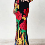 Skinny Flower Print Multi-Colored High Neck Maxi Dresses