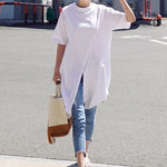 Solid Loose Simple Split-Front T-Shirt Top