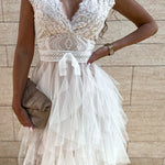 V-Neck Lace Sleeveless Layered Midi Dress