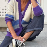 Paneled Color Contrast Lapel Knit Cardigan