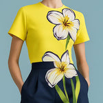 Short Sleeves Flower Print Round-Neck T-Shirts Tops