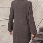 Solid Color Lapel Button Knit Mid Length Sweater Dresses