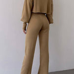 Casual Loose-fitting Long-sleeves Top and Pants Two-piece Set