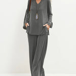 Two-piece Set Solid Long Sleeve Sweatshirt Wide Leg Pants Casual Loose Outfit Suit