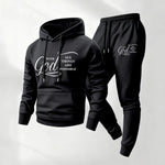 KZZ Men's Printed Hoodie and Drawstring Sweatpants Set