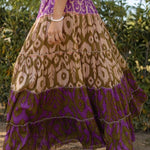 Resort Style Unique Print Elastic Waist Loose Stitching Maxi Skirt