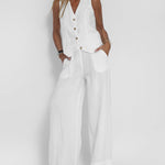 Effortlessly Chic Sleeveless Vest and Wide Leg Pants Set