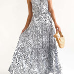 Elegant Loose Fashion Trend Print Lace Up Swing Dress