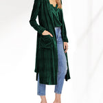 Long Velvet Cardigan Jacket Casual Open Front Velour Lapel Cardigan Maxi Blazer