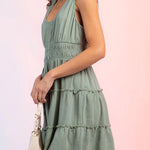 Fashion U-neck elastic waist sleeveless mini skirt