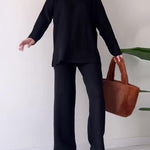 Solid Color Loose Hem Slit Two-piece Sweater Set