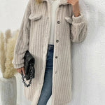 Fuzzy Faux Shearling Lapel Button Down Fleece Outwear Flannel Jacket